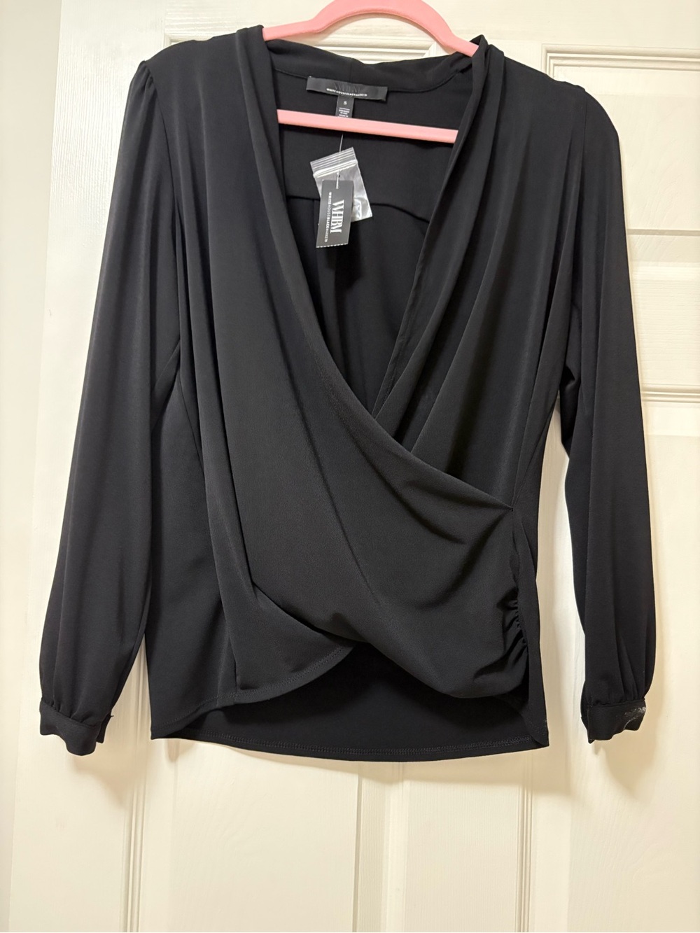 White House Black Market Black Drape Wrap-Front Blouse